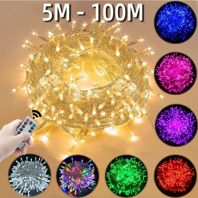 2025 LED Kerst Licht Fairy Strings Lights Outdoor Garland 10 M-100 M Voor Kerst Vakantie Feest Bruiloft 2024 Ramadan Decoratie