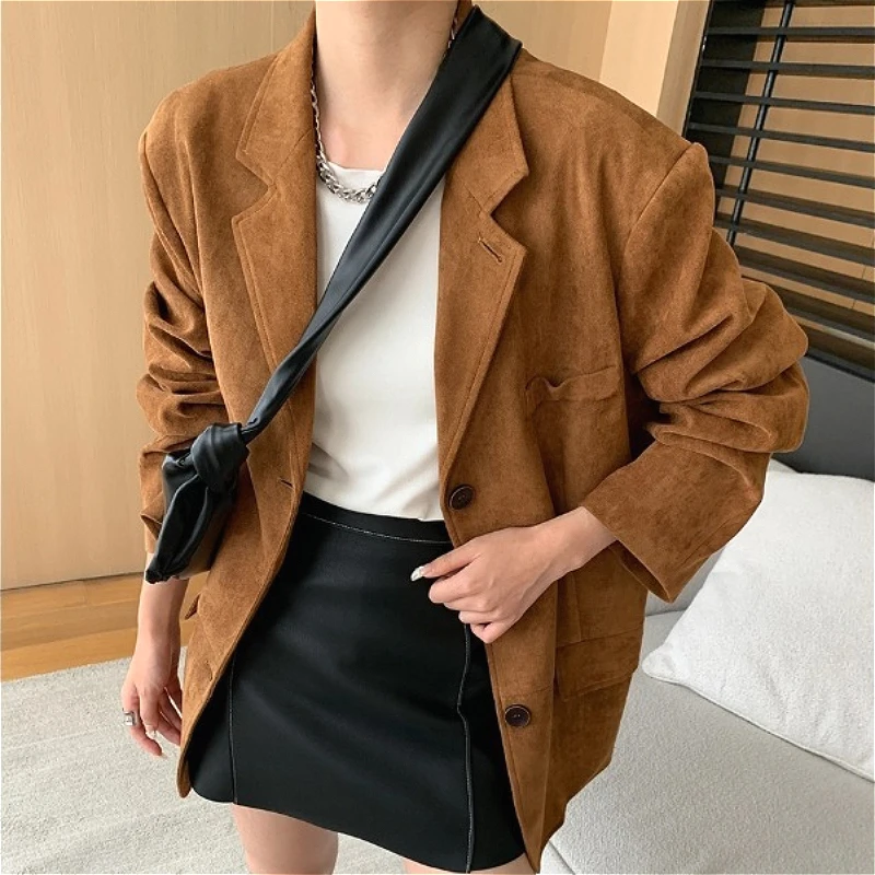 

Пальто Женский пиджак Пальто Куртки с отложным воротником Y2k Уличная одежда Рабочая облегающая рабочая элегантная куртка для сращивания 2025 Осень Зима