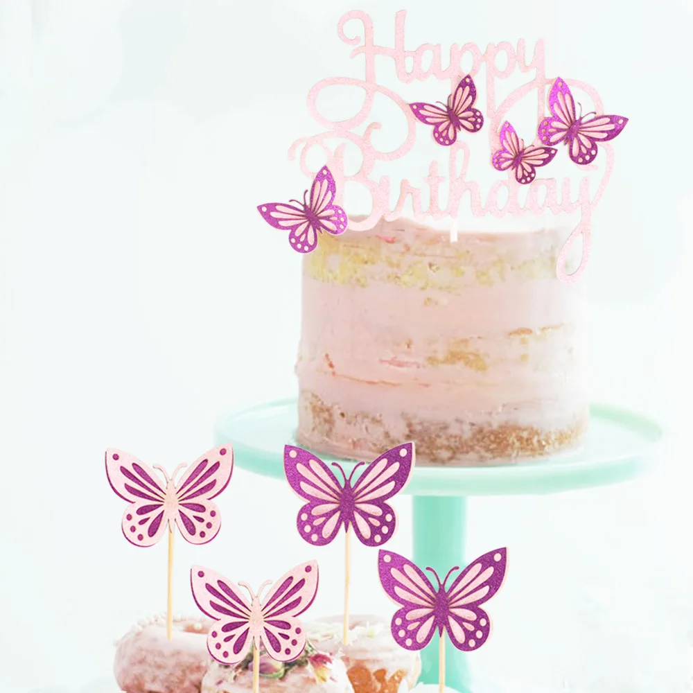 13 Stück Glitzer-Schmetterling Kuchendekoration für Cupcakes & Geburtstag, Jubiläum und Partydekoration, Schmetterling Kuchendekorationen – Detail 16