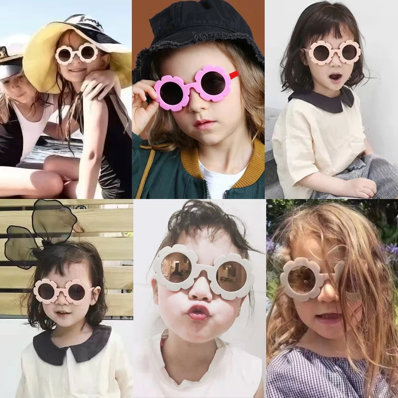 Raindo 2023 Children Cute Cartoon Flower Heart Sunglasses Kids Round Glasses Baby Fashion Colors Sunglasses Boys Girls Eyewear