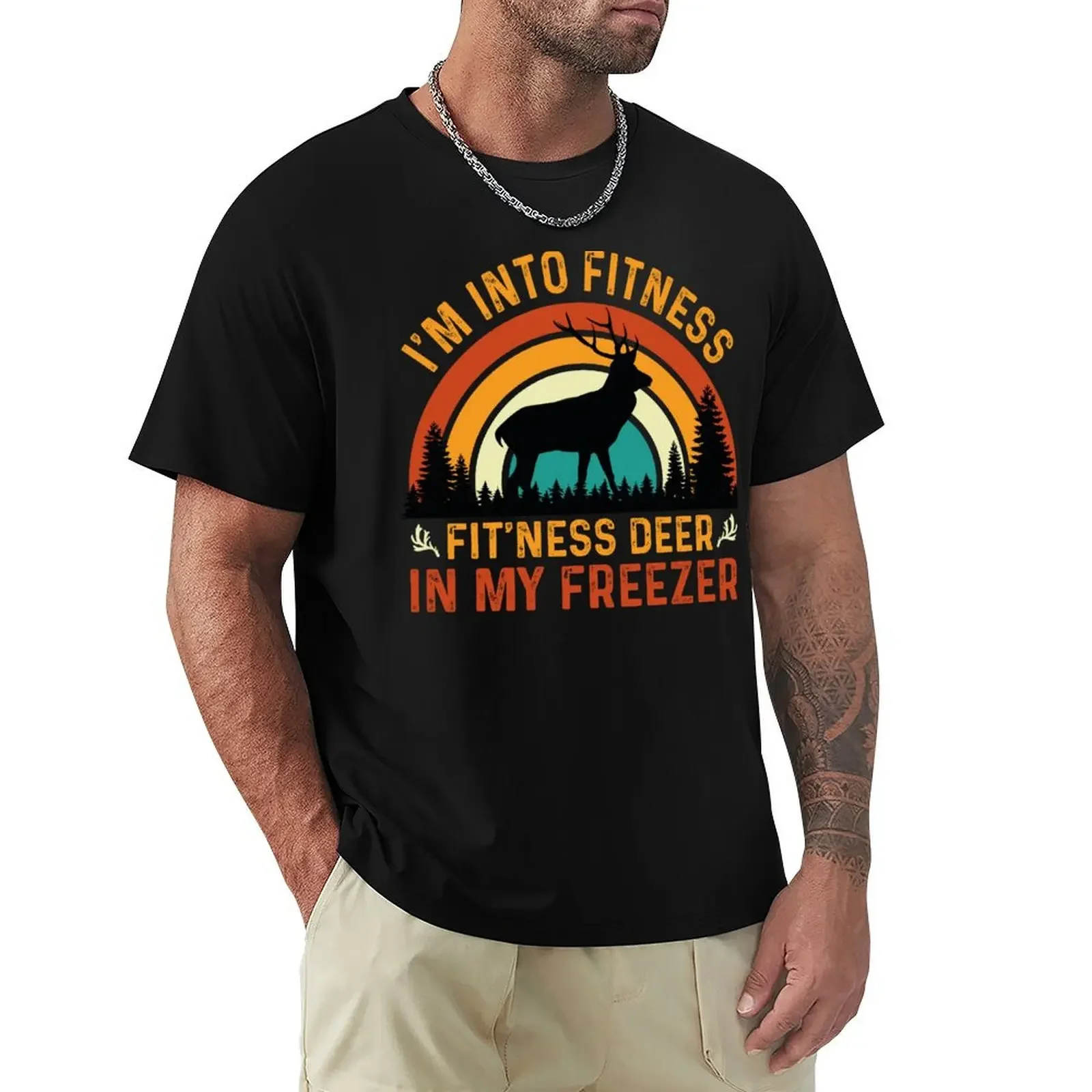 Funny I'm Into Fitness Fit'Ness Deer In My Freezer Deer T-Shirt oversized anime stuff basketball graphic tees Men's t-shirts