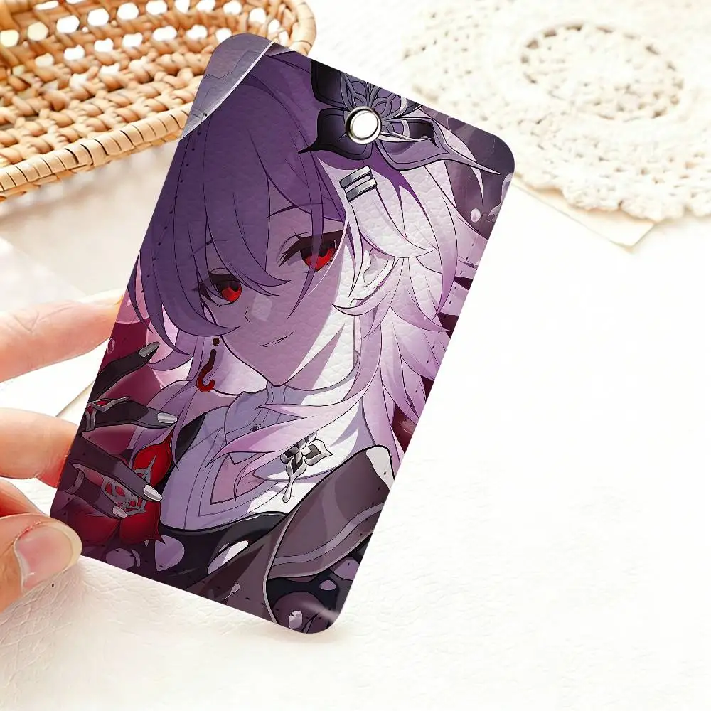 Honkai Star Rail game Rectangle ID Card Case Keychain Access Card Bag Key Tag Ring Leather Card Holder Key Ring Access