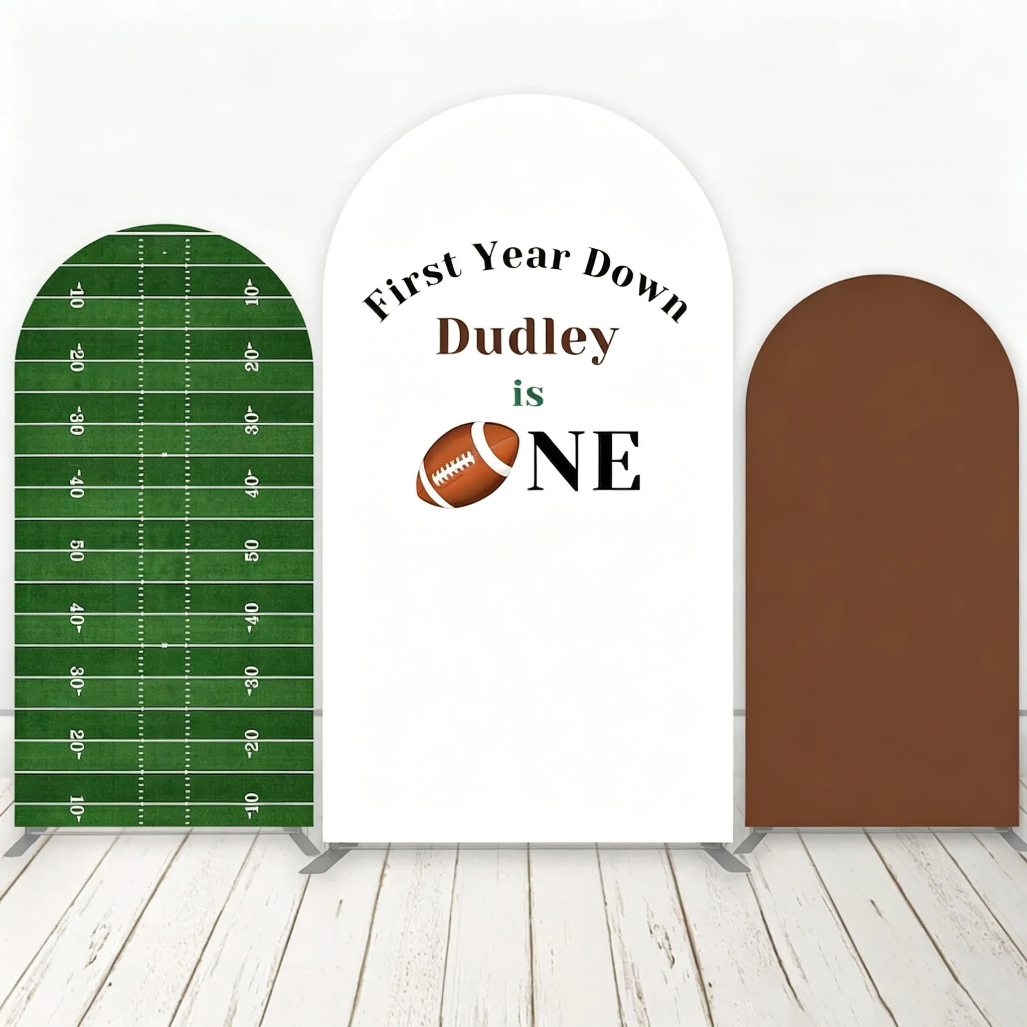 Custom Double-Sided First Year Down Baby Shower Arch Backdrop Cover Football Diy Name Age Birthday Party Photobooth Background