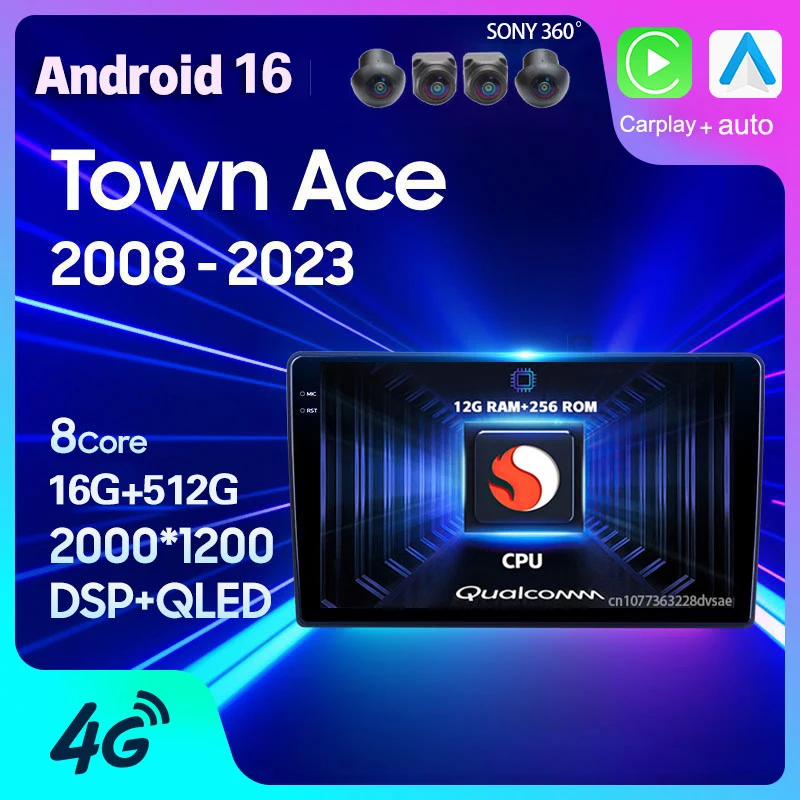 Android 16 Carplay Auto DSP For Toyota Town Ace 2008 2009 - 2023 Car Radio Multimedia Player GPS Video Head Unit BT 2 Din Stereo