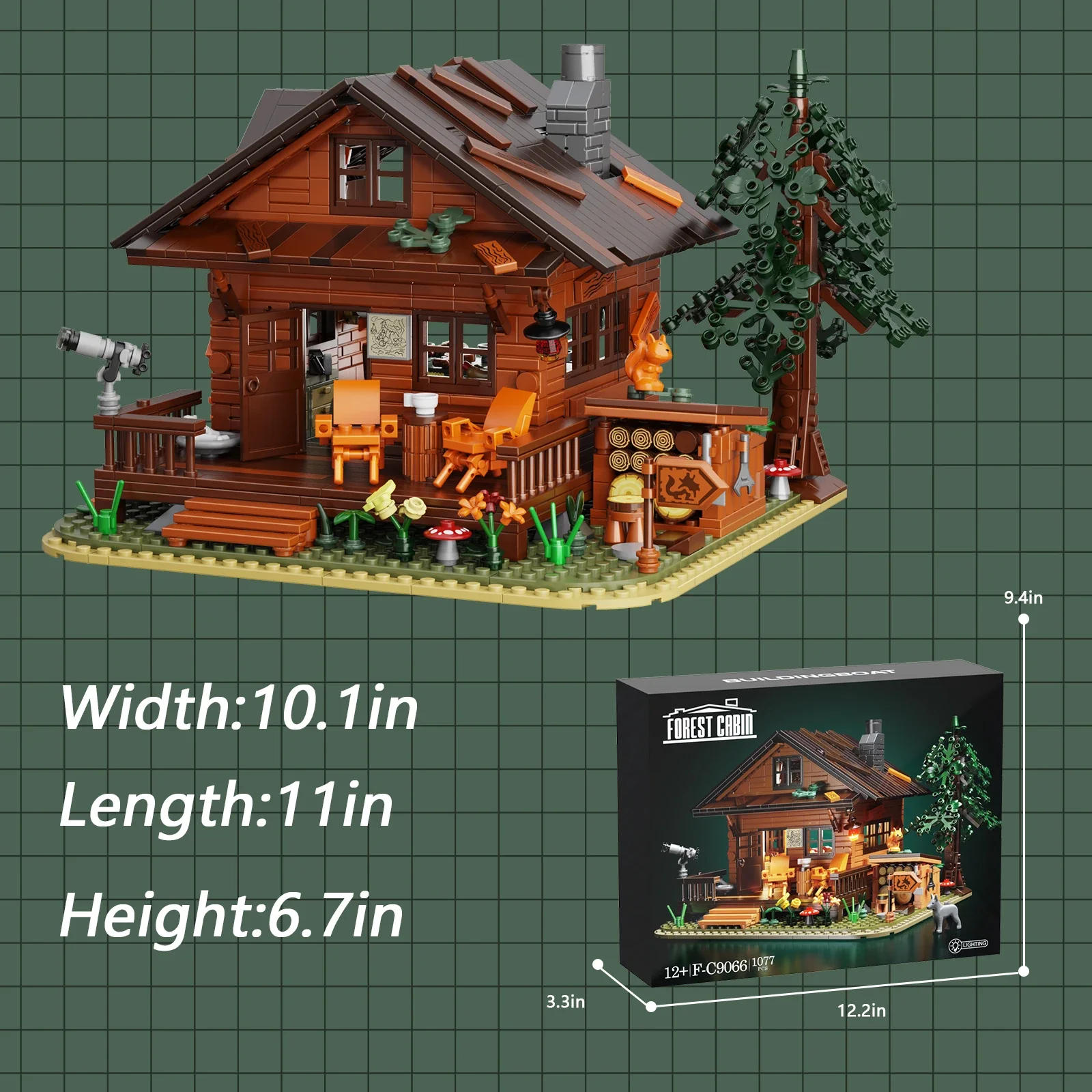 MOC Forest Cabin Model Building Blocks Toys with Light Architecture Collection 1077 Pieces Bricks Set for Children Birthday Gift