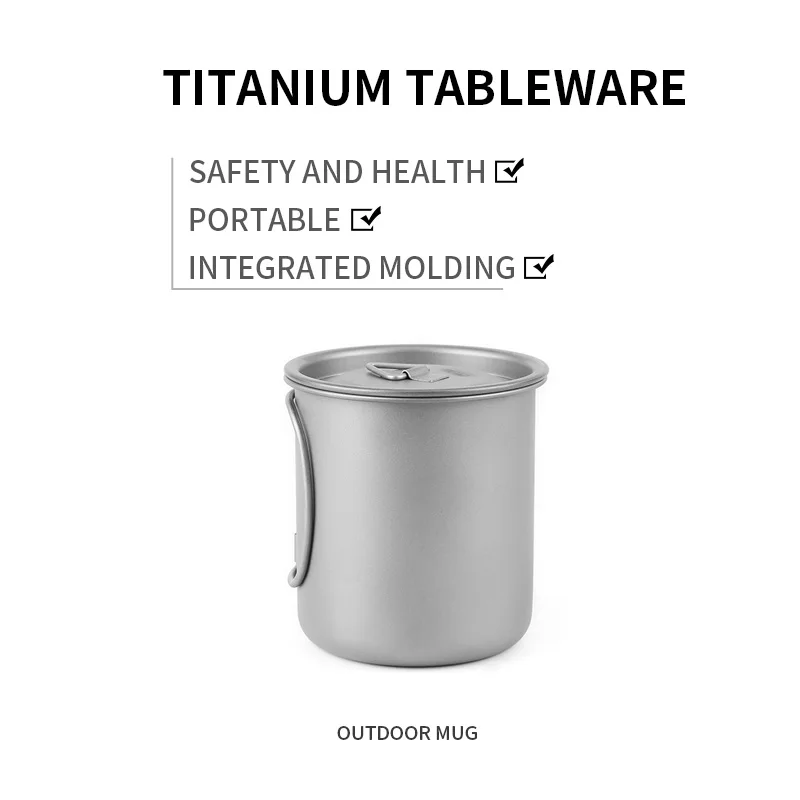 Ti48 New Fashion Pure Titanium Healthy Material Drinking Cup for Outdoor Mug Camping Hiking Flatware Travel Utensils