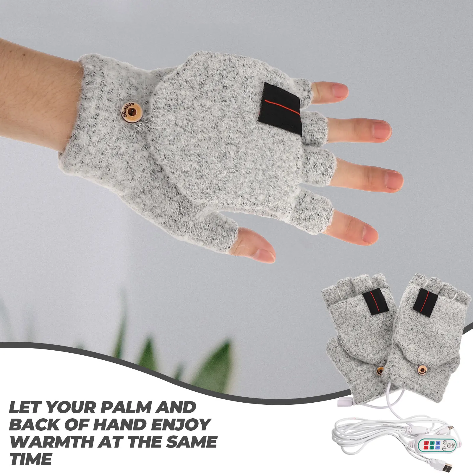 

Heating Gloves Portable Thermal Winter Mitts Heated Fingerless USB 5V Power Double Sided Heating Flip Finger Mitten