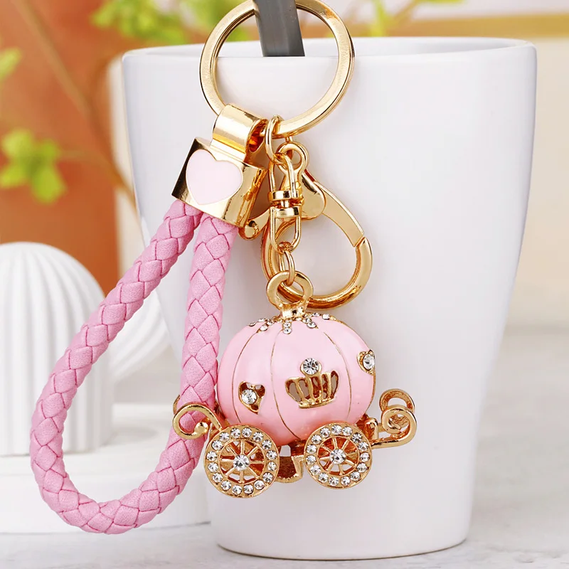 Europe And America Hot Sale Rhinestone Pumpkin Carriage Diamond Studded Key Chain Advanced Exquisite Bag Pendant Keychains - view 6