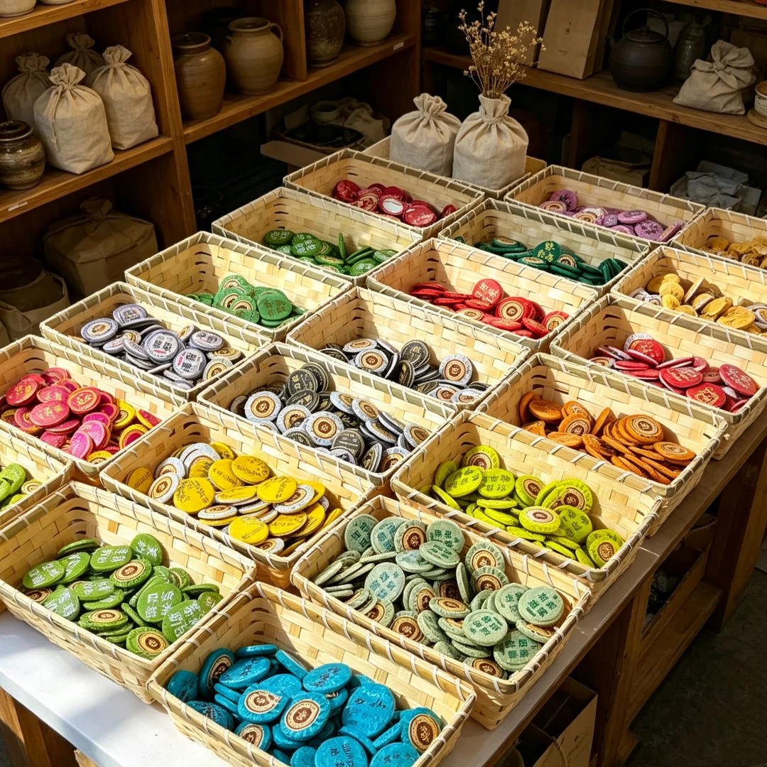 Cost-effective 30 Various Shu Raw Puer Small Tea Cake Storage Box Pu'er Storage Basket Pu erh Hand Knitting Box China Droshippin