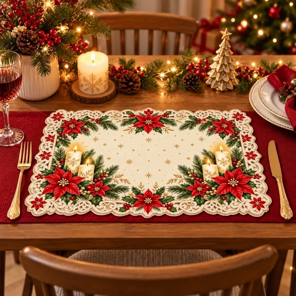 Santa Claus Christmas Table Placemat Coaster Snowman Elk Xmas Table Mat Heat Resistant Non Slip Square Dining Mat Holiday Dining
