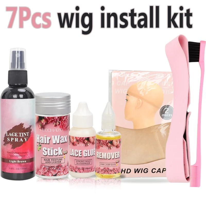 

Lace Tinting Spray For Lace Wigs 7Pcs Wig Installation Kit Set Waterproof Wig Glue And Remover Hd Wig Cap Hair Wax Stick + Brush