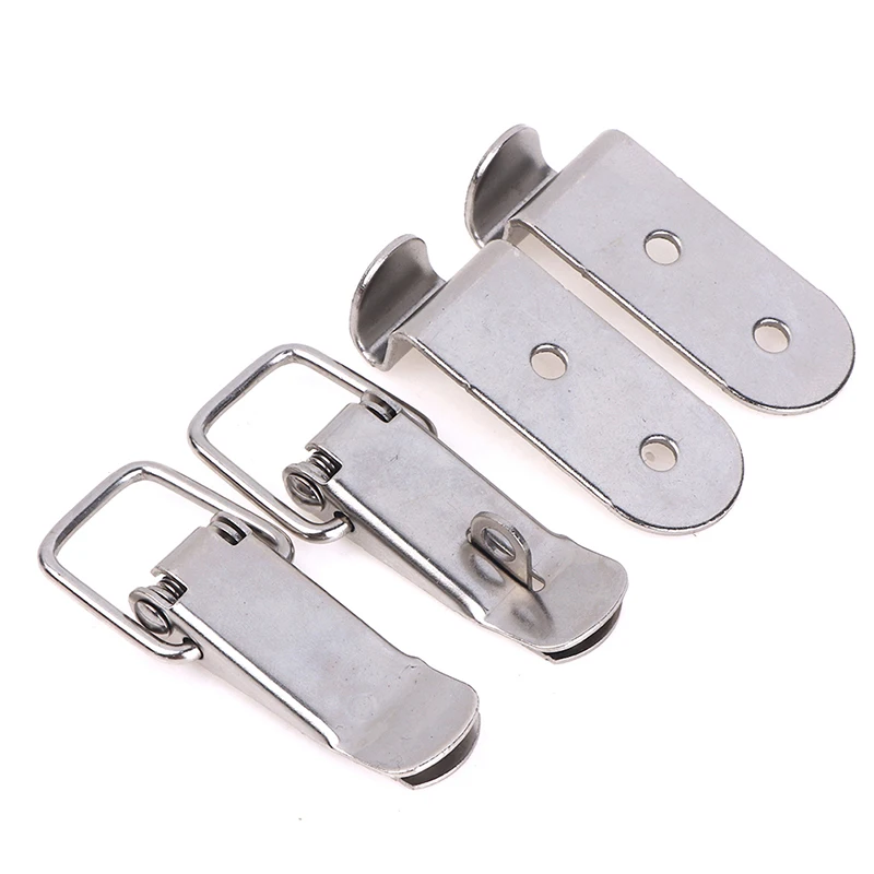 1PC 90 Degrees Duck-mouth Buckle Hook Lock Iron Spring Loaded Draw Toggle Latch Clamp Clip Silver Hasp Latch Catch Clasp