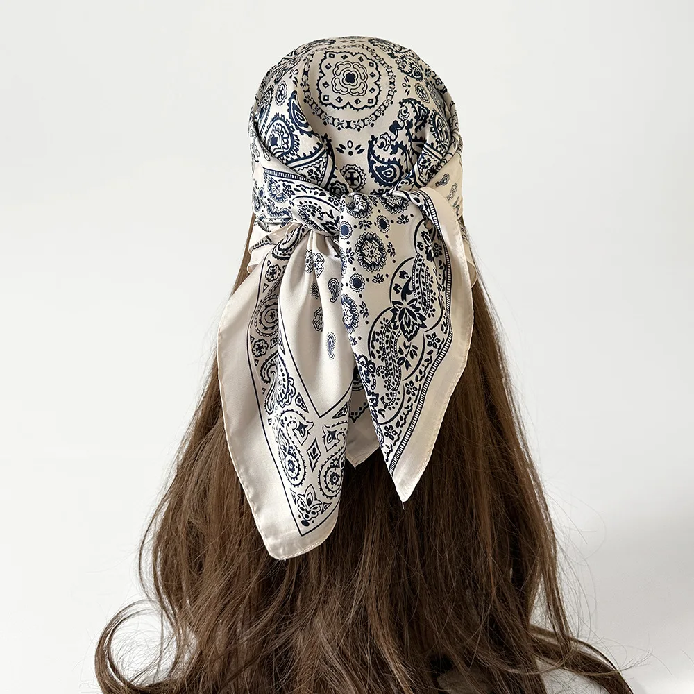 70*70 Luxury Paisley Square Scarf Women Print Satin Neckerchief Spring Hair Band Foulard Bandana Echarpe Tie Shawl Wraps