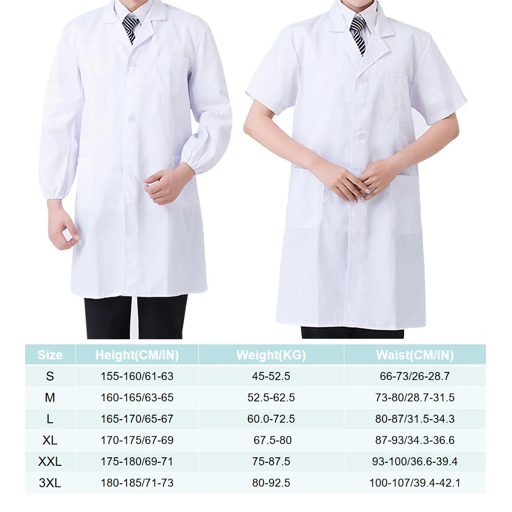 Laboratory Coat Pocket Long Sleeve School Serving Notched Work Clothes