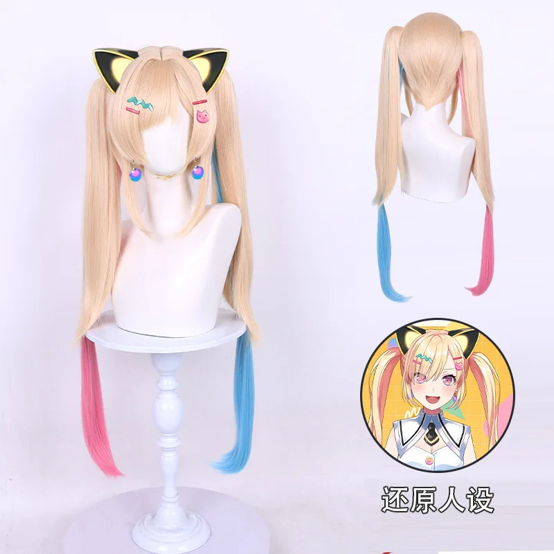 anime-mewtype-nakamachi-arale-cosplay-wig-80cm-golden-pink-blue-mixed-wigs-heat-resistant-synthetic-hair-halloween-role-play-wig