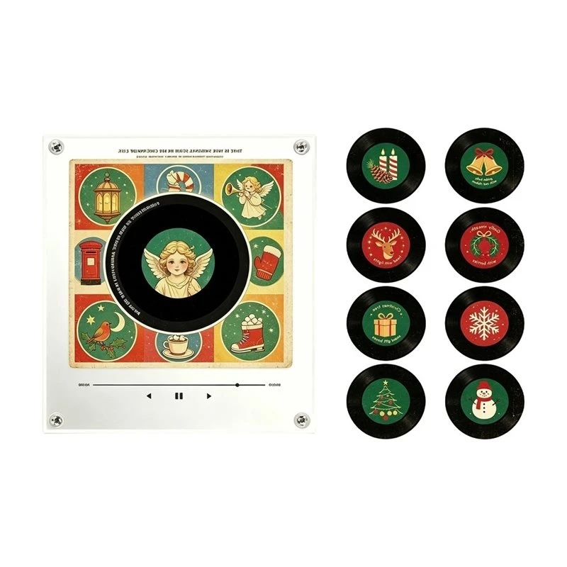 A19F-Fridge Decor Christmas NFC Music Player Refrigerator Magnetic Sticker Acrylic Rotary Disc Automatic Singing Song Player
