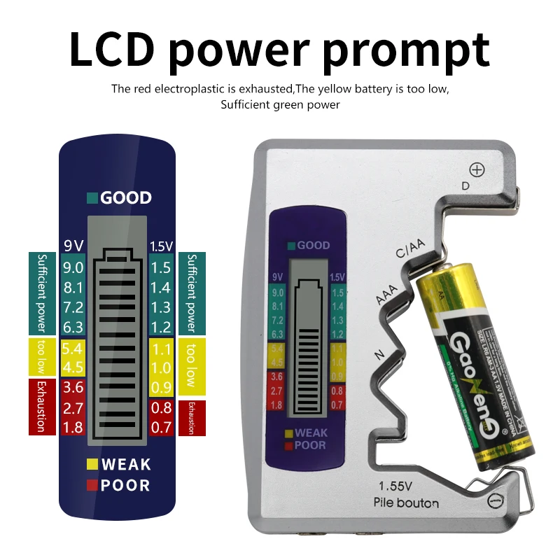 ل C D N AA AAA 9 فولت 1.55 فولت زر اختبار البطارية الرقمية شاشة الكريستال السائل تحقق كاشف قدرة البطارية أداة تشخيصية #1