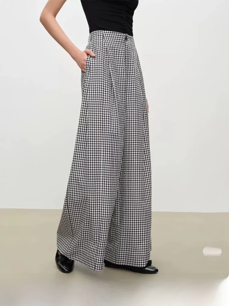 

Шикарные женские летние брюки-палаццо с клетчатым узором, плиссированные, прямого кроя, длиной в пол