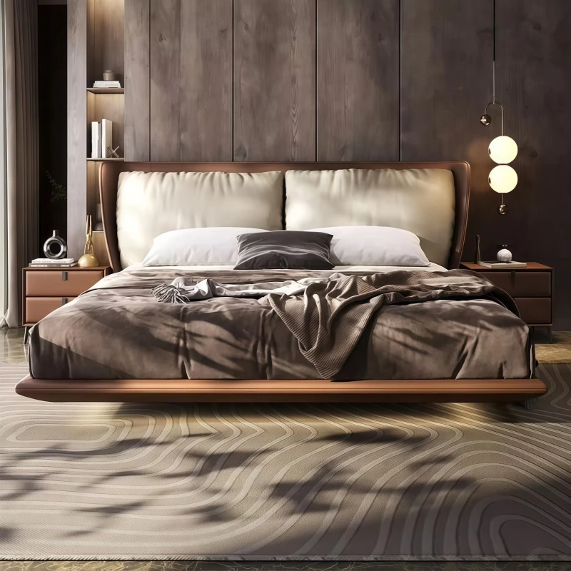 Soft Package Suspended Soft Bed High-end Leather Large Double Wedding Upholstered Bed for Master Bedroom