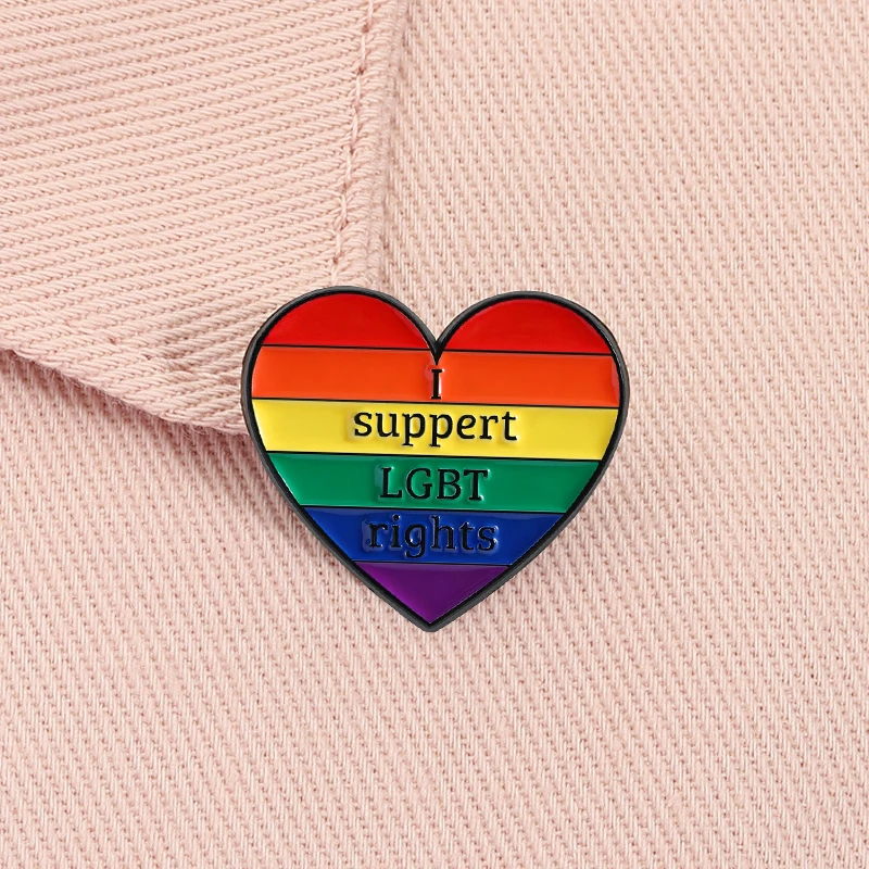 LGBT Pride Rainbow Heart Enamel Pin I Suppert LGBT Rights Brooch Lapel Badge Fashion Jewelry Accessories Gift for Friends