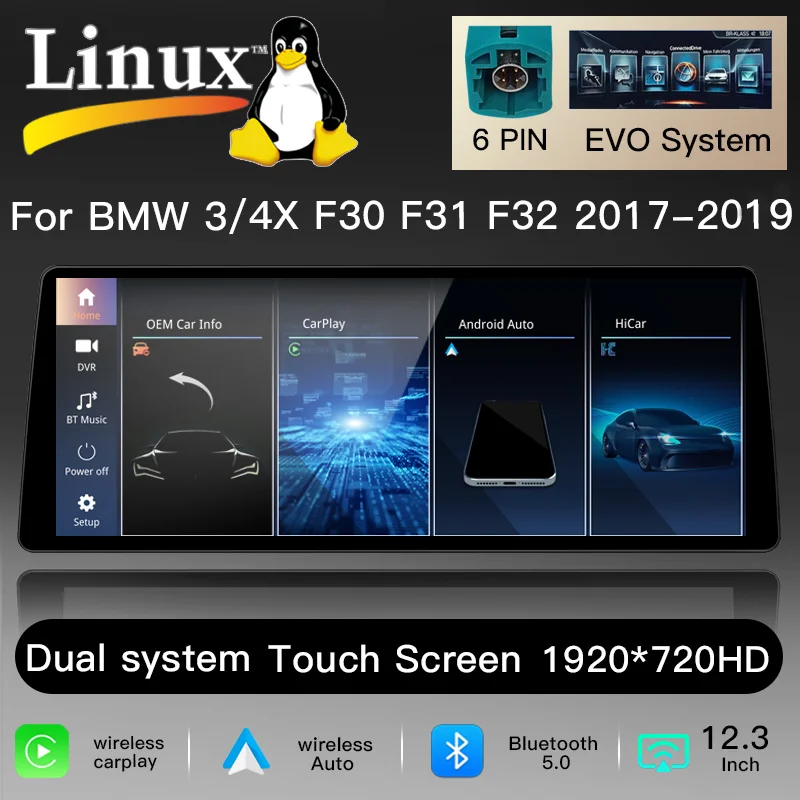 12,8" 2400*900 Qualcomm 6125 Draadloze CarPlay Android 14 autoradio voor BMW 3 4 Serie F30 F31 F32 F33 F34 F36 2013-2019 NBT EVO 2013-2021 systeem multimedia DSP GPS navigatie WiFi 4G scherm stereo