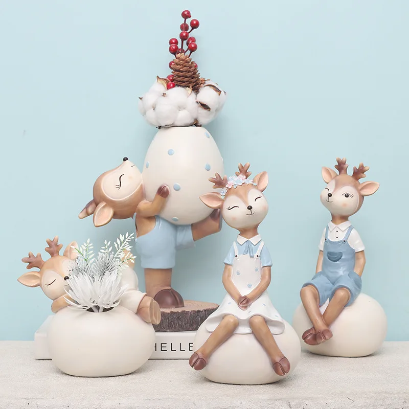 Fairy Deer Garden Pot for Dried Flowers, Decorative Planter Flower Pots, Animal Statue Figurine Home Desktop Decoration