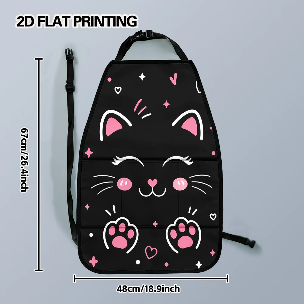 2D Flat, 2pcs Cute Minimalist Cat Face Practical Space-Saving Kick Mat Organizer For Car Rear Seat, Collapsible Storage Gear, Su