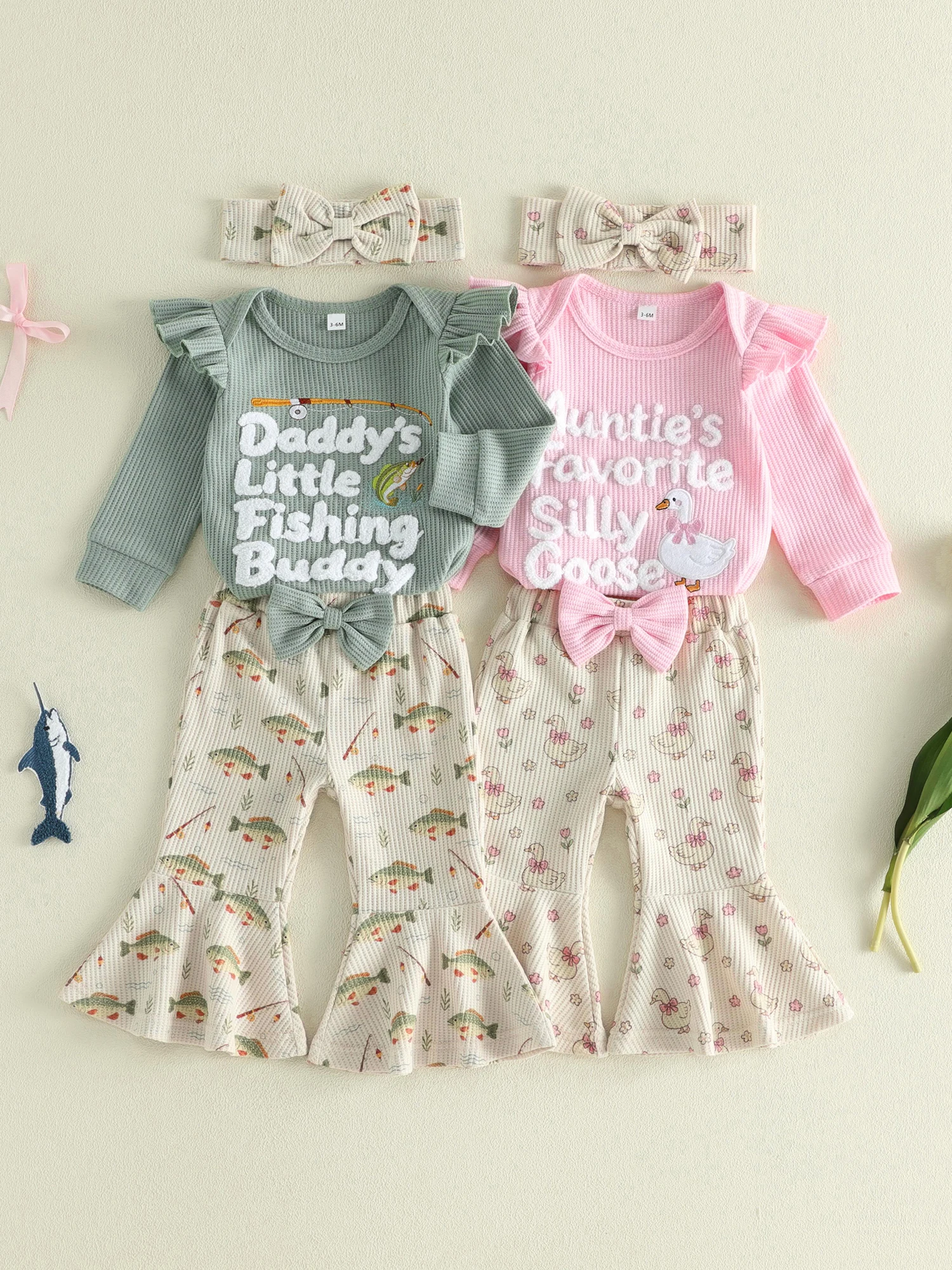 Girl Outfit-Letter-Embroidery Bottom Outfit Letter Embroidery Romper Flared Letter Embroidery Romper Romper Flared Pants Letter
