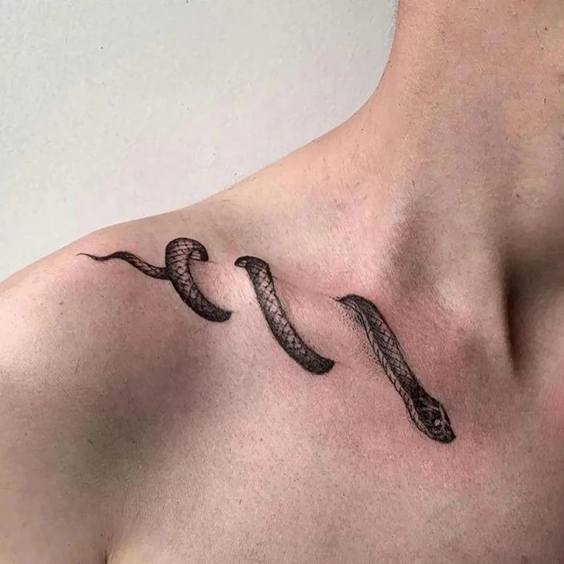 2 แผ่น Collarbone Dark Snake รูปแบบส่วนบุคคลงู Clavicle Tattoo สติกเกอร์กันน้ํายาวนานชั่วคราว Tattoo สติกเกอร์