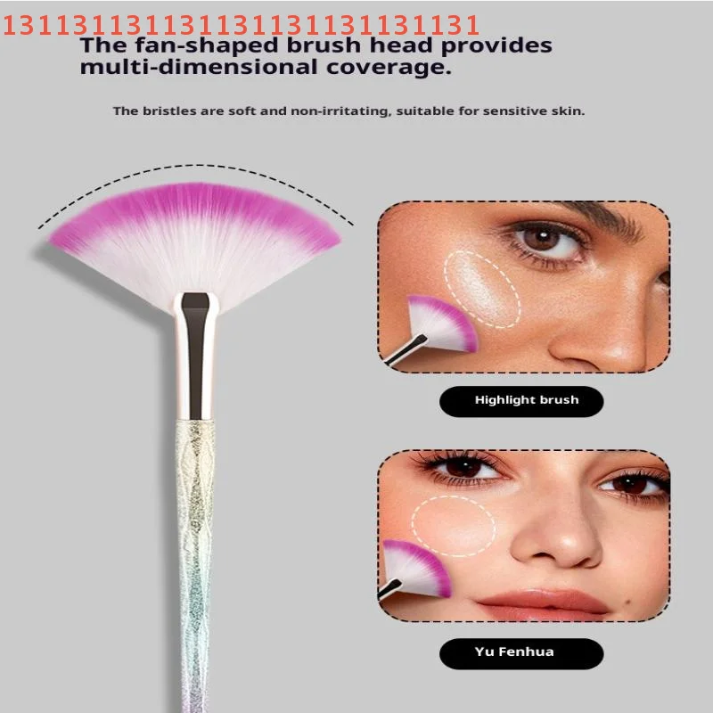 Pennello per trucco da donna a forma di ventaglio, fard piatto grande per evidenziare, pennello per cipria in polvere, strumenti coreani morbidi e comodi anche di colore