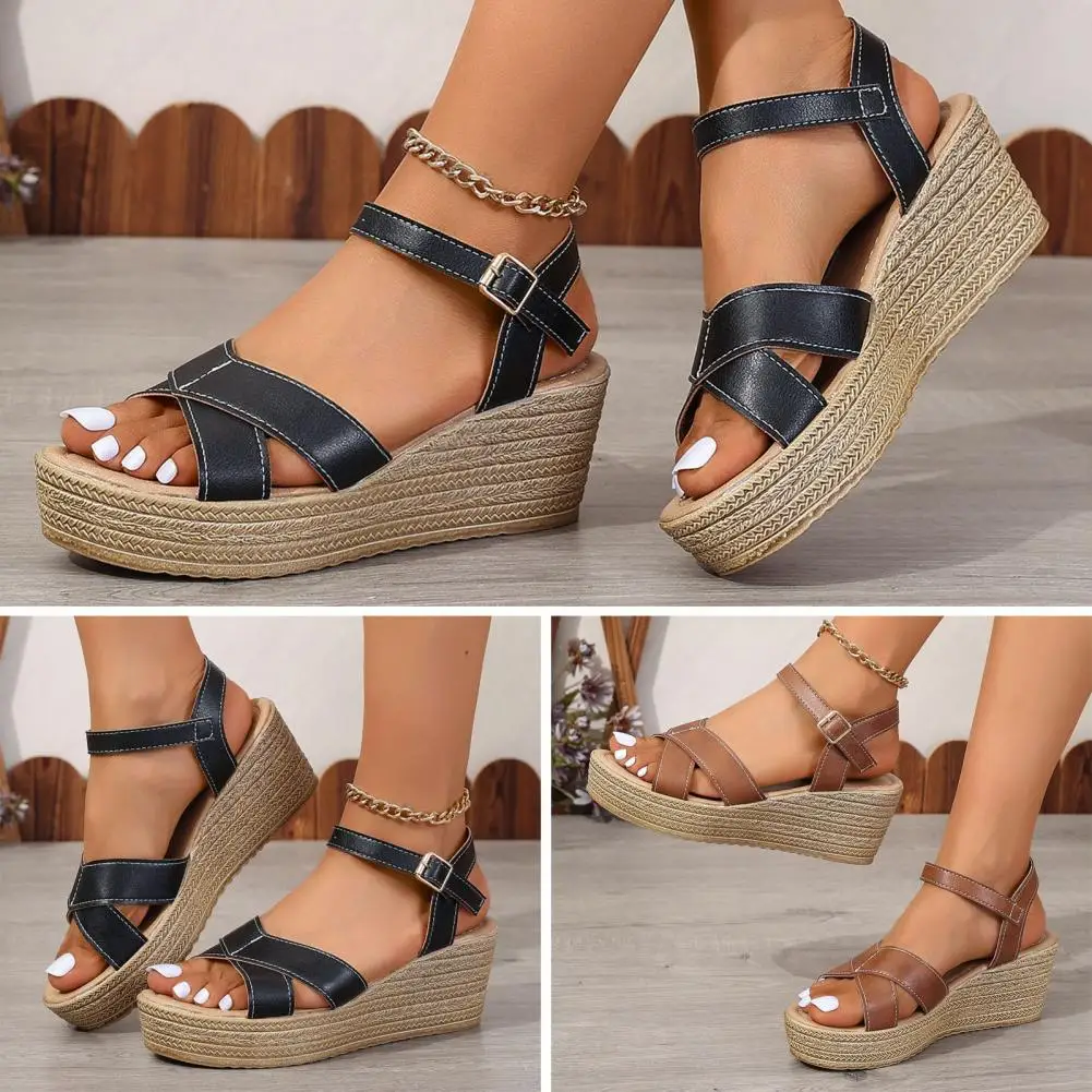 Sandalias de cuña a la moda para mujer, zapatos de plataforma con punta abierta antideslizantes de verano, zapatos elegantes con hebilla de suela de goma, Sandalias para mujer