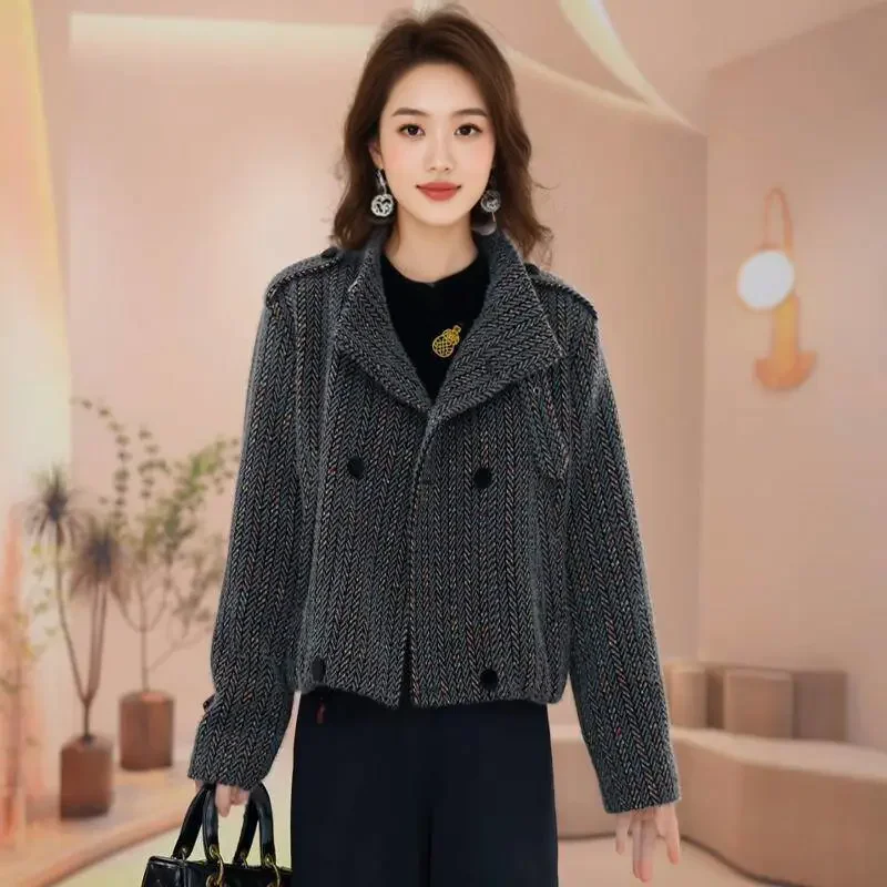 

2026 Spring Autumn New Chic Casual Jacket Outwear Women's High-End Fashion Loose Elegant Double-Breasted Jackets Tops