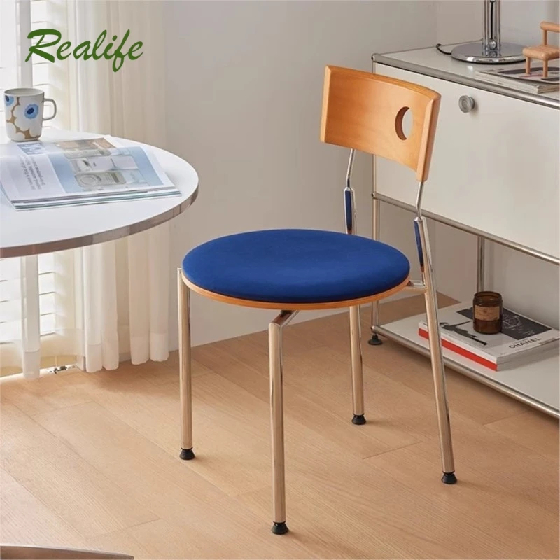 

Realife Nordic Backrest Retro Solid Wood Single Dining Table And Chair For Home Use Medieval Simple Fleece Dining Chair 2025 New