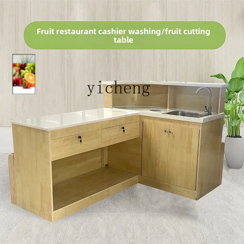 

LX Marble Stainless Steel Cashier Counter with Integrated Washing and Cutting Fruit Station for Fruit Shop Bar