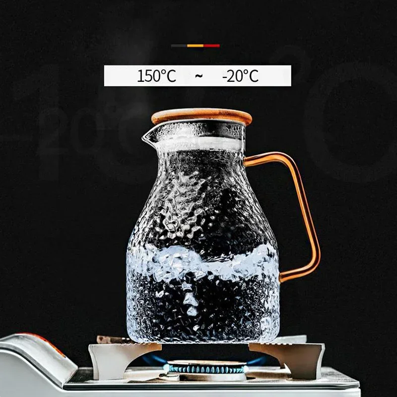 Transparent Glass Water Jug Hot/Cold Tea Pot Stainless Steel Flow Lid Carafe with Handle Heatproof Teapot Set 4