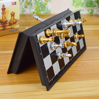Folding Magnetic Chess Set Gold Silver Travel Chess Board Game Sets Portable Beginner Chess Set Plastic for Children Adult Party