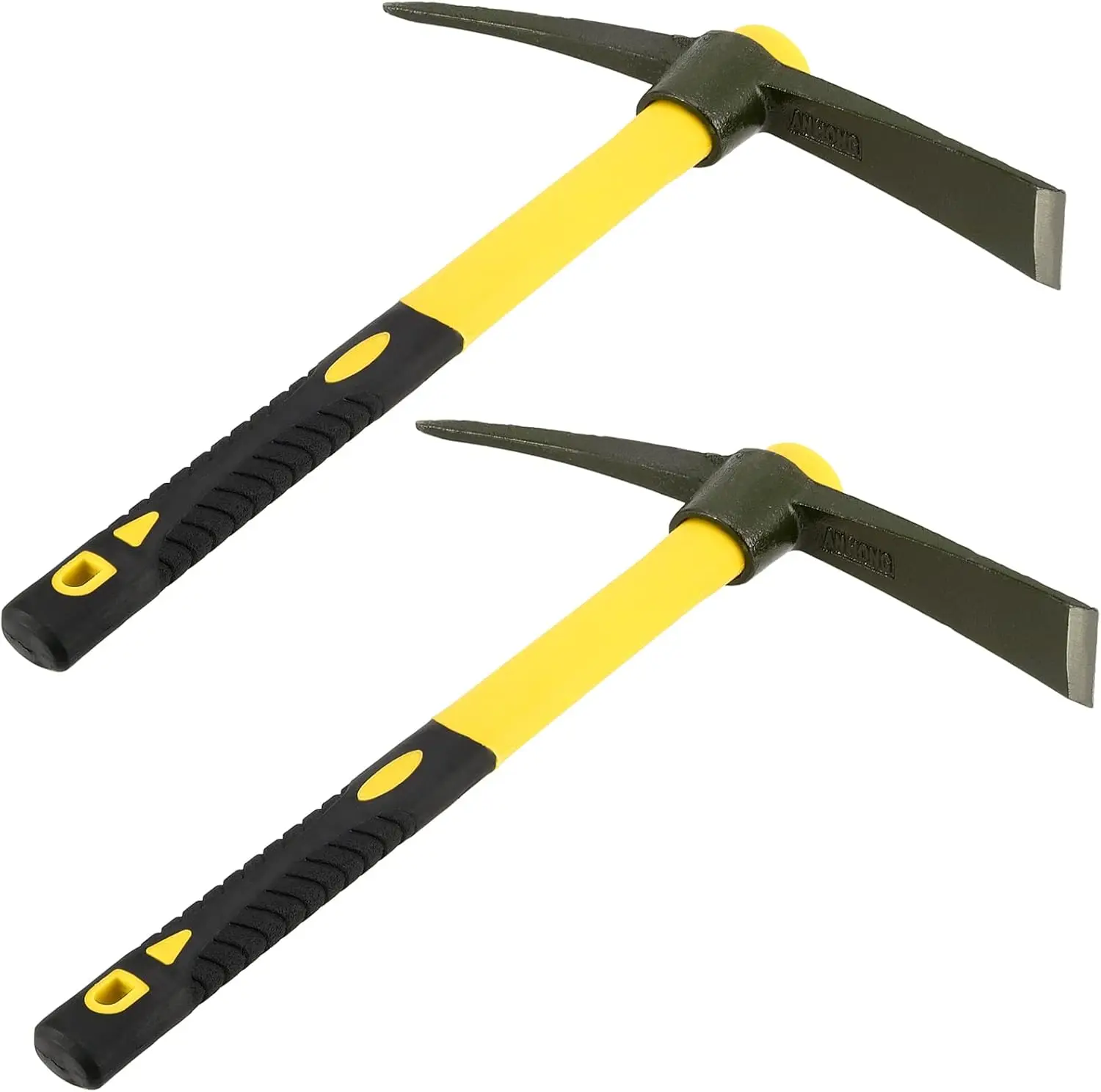 

2-Piece 15-Inch Mattock Hoe Set with Yellow Fiberglass Handle, Forged Steel Head for Soil Loosening and Gardening