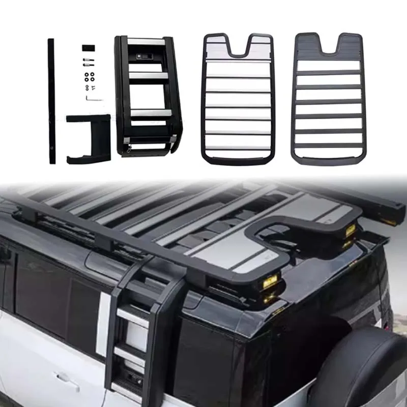 New Upgraded External Modification 2-piece Set Side Ladder Multi-Function Roof Platform Rack for Defender Accessories