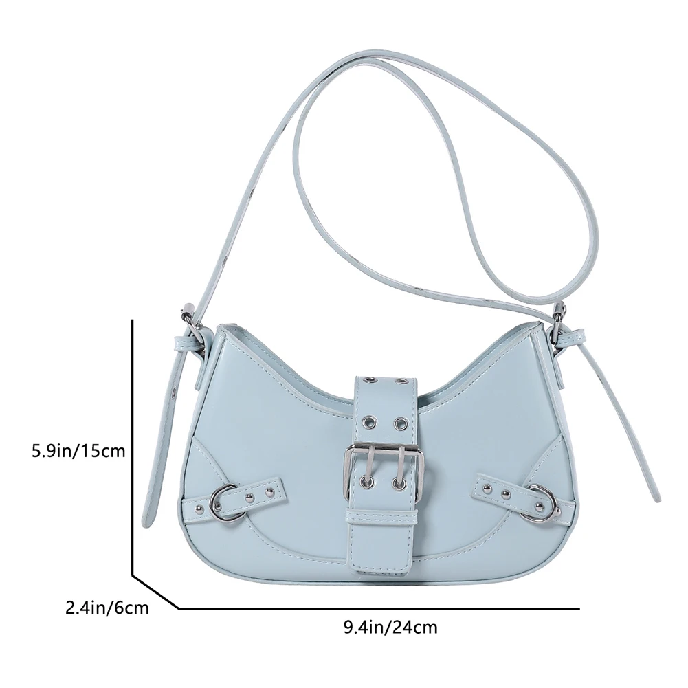 Women Gothic Style Crossbody Bag Adjustable Strap and Buckle Y2K Shoulder Bag Punk Style Hobo Bag Solid Color for Party Vacation