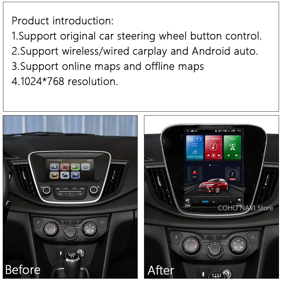 9.7INCH For Chevrolet Cavalier 2016-2019 1024*768 Car Multimedia Player Gps Android12 8-Core Carplay 4G+WIFI FM AM Android Auto