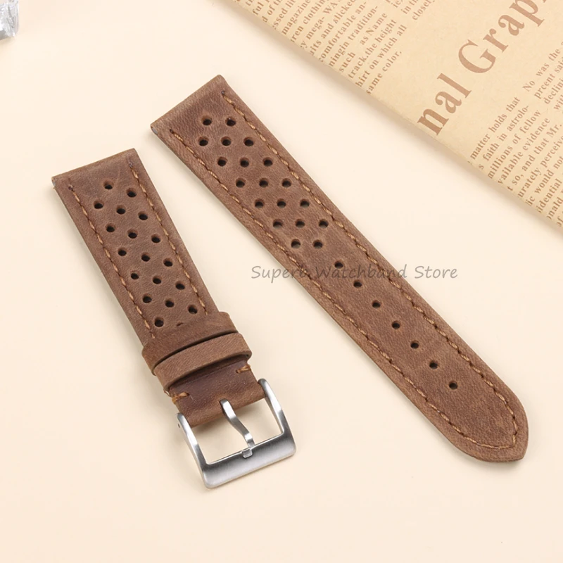 Soft Cowhide Vintage Strap for Tag Heuer 18mm 20mm 22mm Genuine Leather Watch Band for Seiko Men\'s Universal Wristband