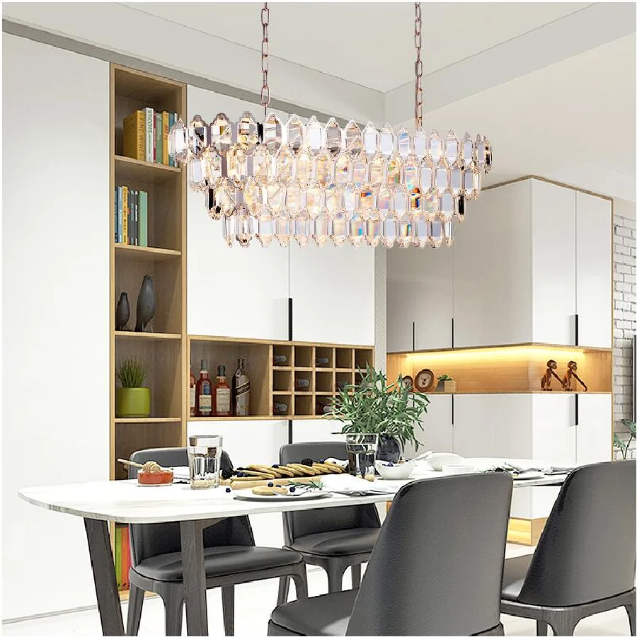 Modern crystal chandelier living room luxury decorative lamp hollow creative rectangle restaurant bedroom k9 crystal lamp