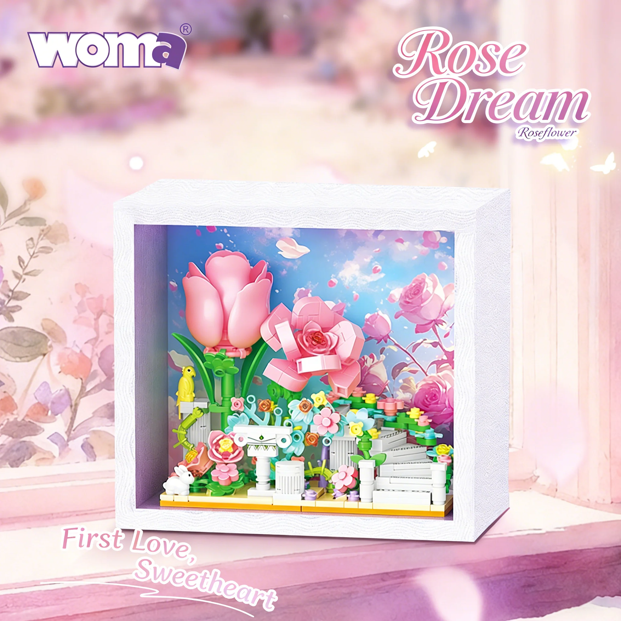 

Rose Dream 3D Frame Building Blocks Set, 335PCS DIY Flower Puzzle with Background Board, Wall & Desk Decor Gift for Girls Adults