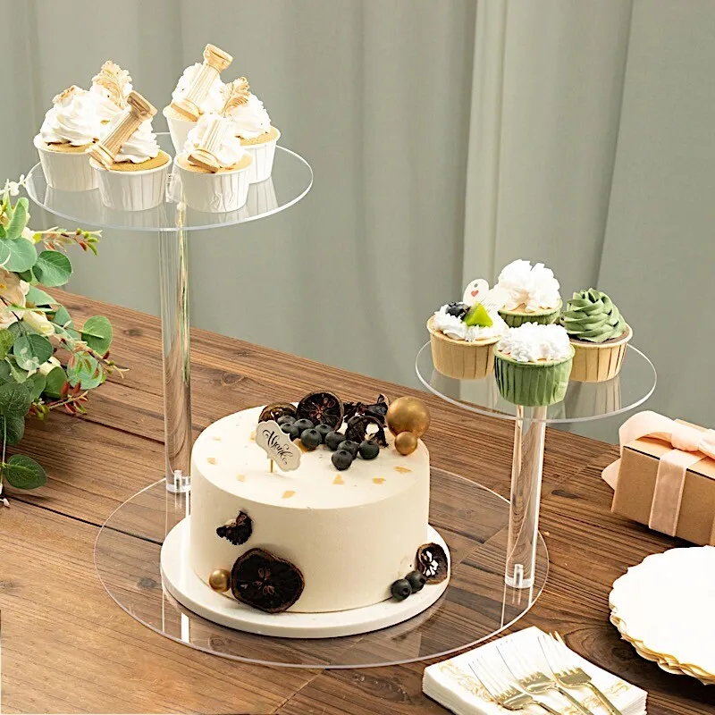 1 Set 3 Tier Clear Acrylic Cake Stand Transparent Dessert Display Tray For Bakery Shop Home Party Decoration Accessories