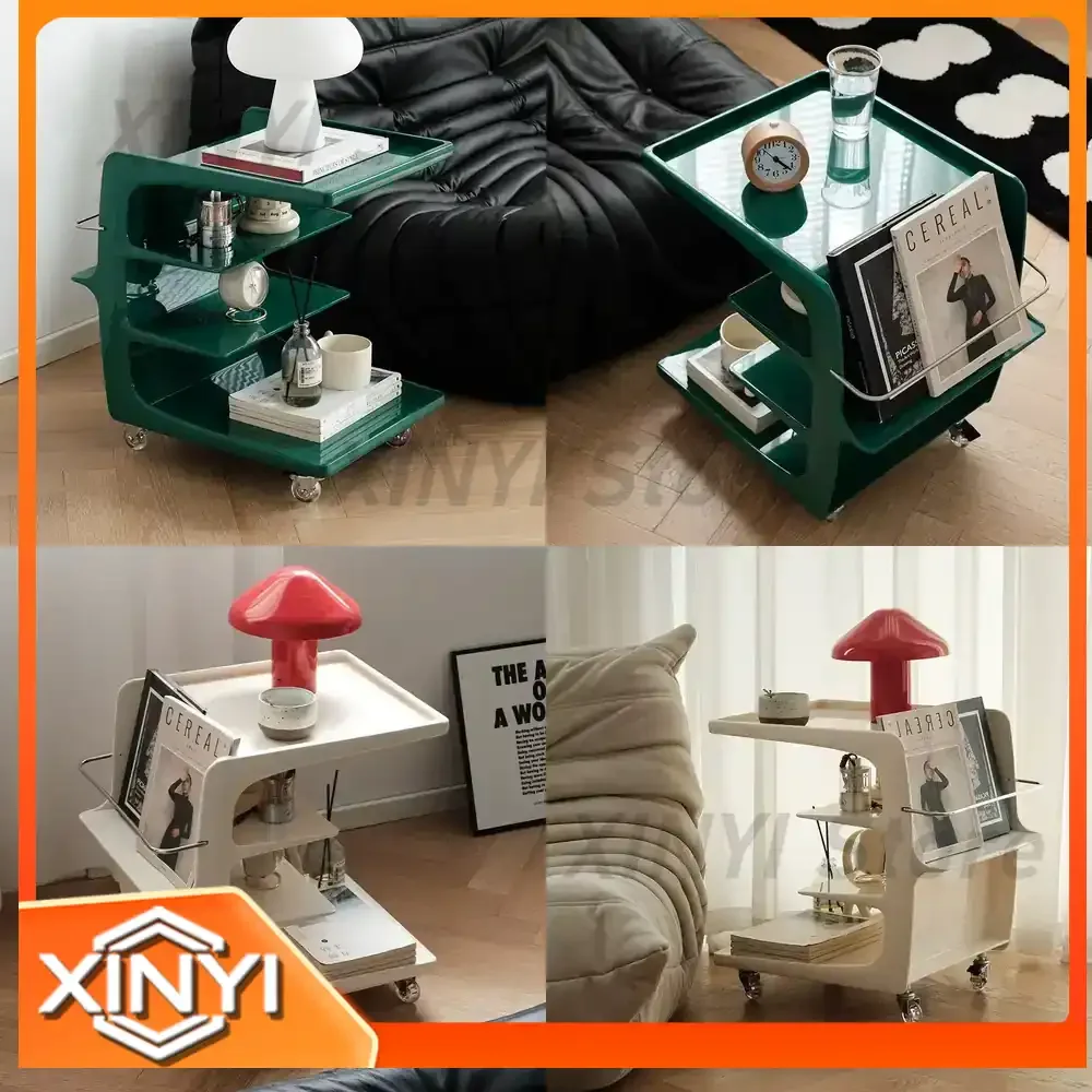 Acrylic Coffee Table for Living Room Sofa Side Table Storage Table Movable Bedside Cabinet Multi-Layer Storage Rack