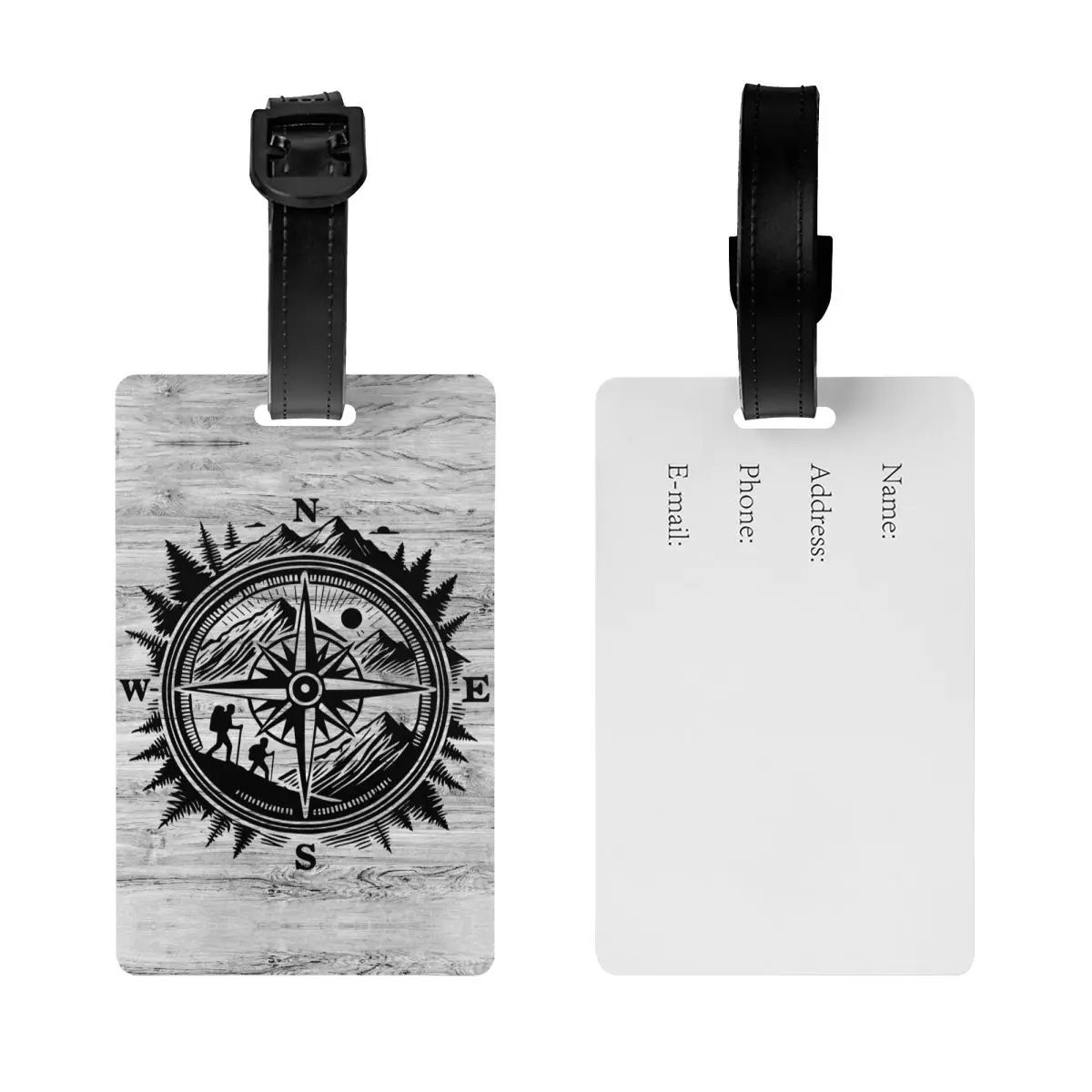 Custom Mountain Adventure Navigate Compass Luggage Tag With Name Card Privacy Cover ID Label for Travel Bag Suitcase