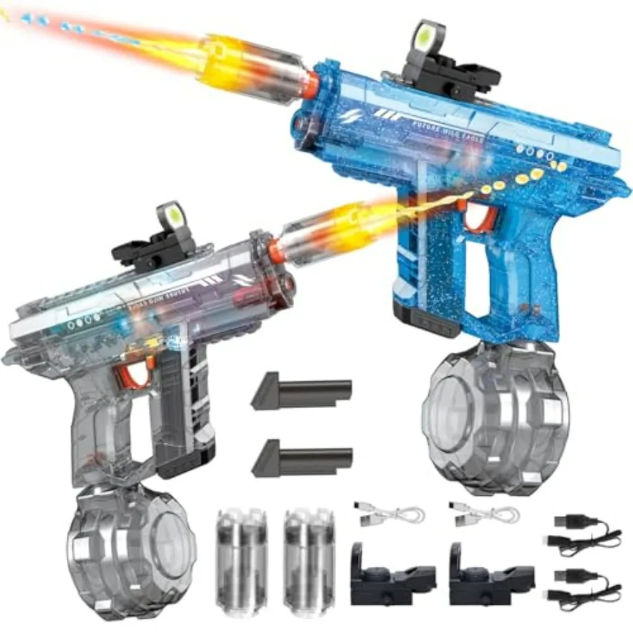 Electric Water Gun for Outdoor Pool Games: ABS Plastic, Blue/Red, Light-Up Automatic Squirt with 26-32FT Range 800CC Capacity,