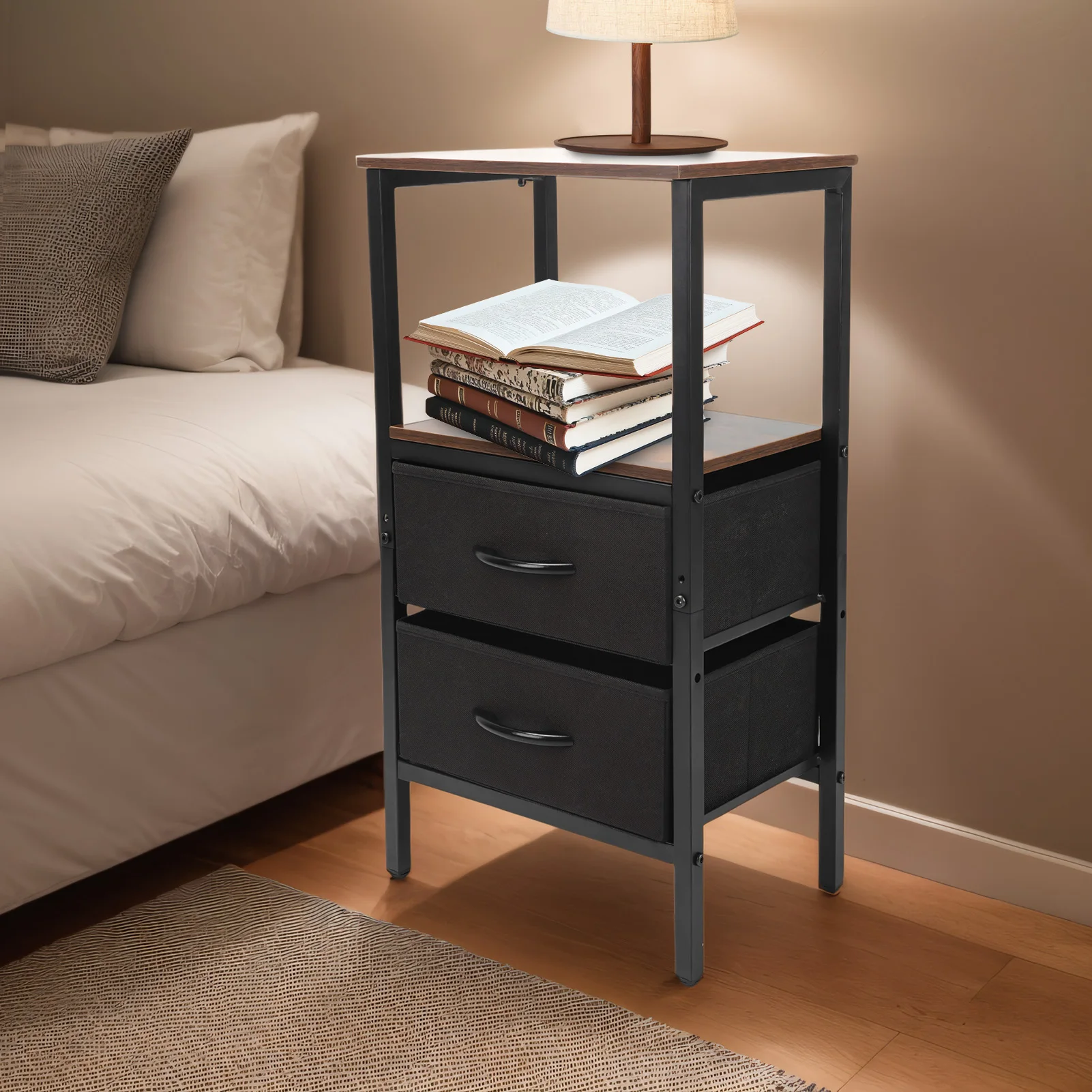 NEW Night Stand for Bedroom Night Stand for Bedroom MDF Carbon Steel Bedside Table with 2 Drawers for Living Room Dorm