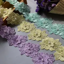 1 metro di bordo in pizzo verde bordo nastro di perle fiore tessuto ricamato patchwork abito da sposa forniture per cucire fai da te artigianale larghezza 6 cm