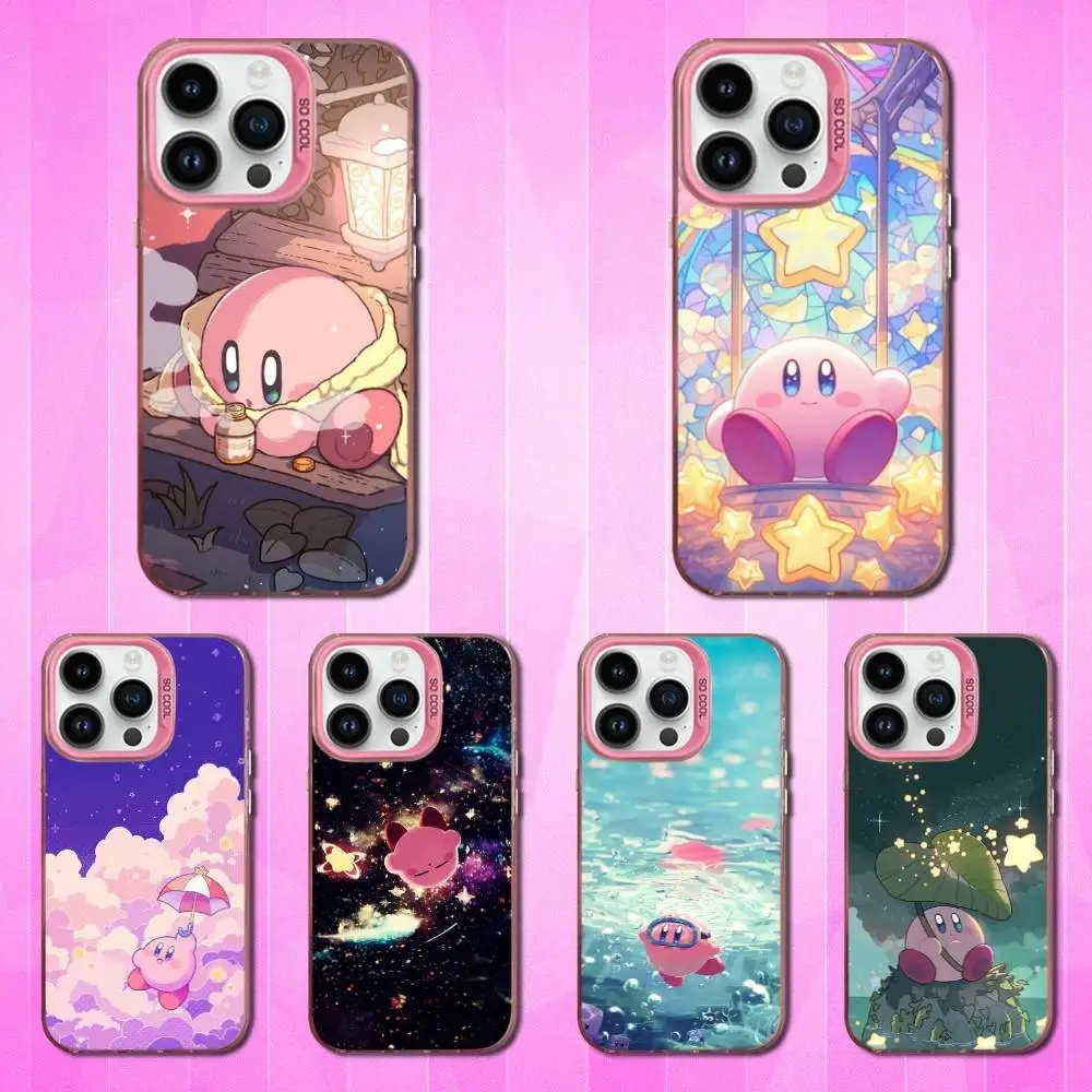 

Cartoon K-Kirby Cute Phone Case For iPhone 16,15,14,13,12,11,Mini,Pro,SE,MAX Pink Matte Silicone Cover